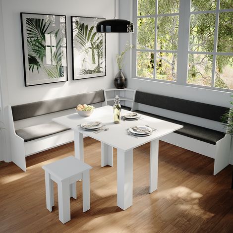 Eckbankgruppe Roman, Weiß, 210 x 41.5 cm mit Tisch, Vicco