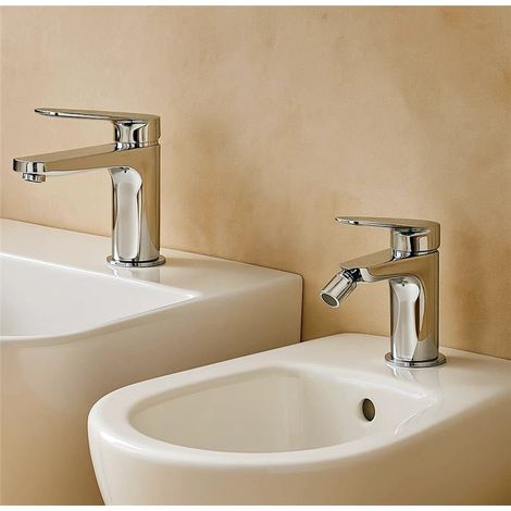 Exagonshop Coppia rubinetti miscelatore lavabo e bidet senza