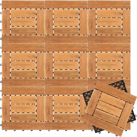 Wolketon 55pcs 30x30cm Terrassenfliesen Holz,Bodenfliesen Akazienholz,Holzfliesen Bodenbelag,Klickfliesen Braun