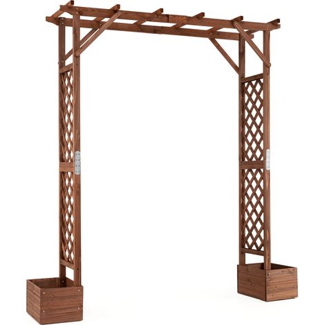 Arche de jardin en sapin orange 87 pouces avec bacs à fleurs et toit support, treillis losangé pour plantes grimpantes, aménagement paysager extérieur (1/2)