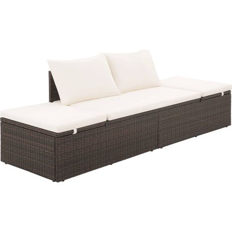 Vidaxl – Lit de jardin marron 195x60 cm – Résine tressée résistante à l'eau – Cadre en acier enduit de poudre – Confort optimal avec coussins amovibles