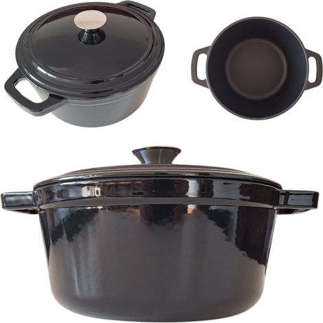 Casserole en fonte émaillée de 4,5 L avec couvercle, noire (1/5)