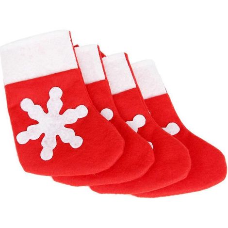 Lot de 6 pochettes à fourchettes de Noël en forme de chaussette flocon de neige, porte-couverts, articles ménagers, fournitures d'hôtellerie-6pcs-Red