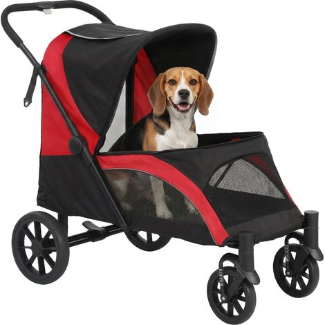 Balade Confortable Poussette Chien Pliable 4 Roues Amortissantes et Freins pour Chien Moyen Jusqu'à 25 kg Noir (1/5)