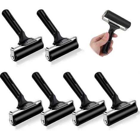 Lot de 6 rouleaux à peinture noirs pour l'impression, la peinture et la gravure. Manche confortable. (1/5)