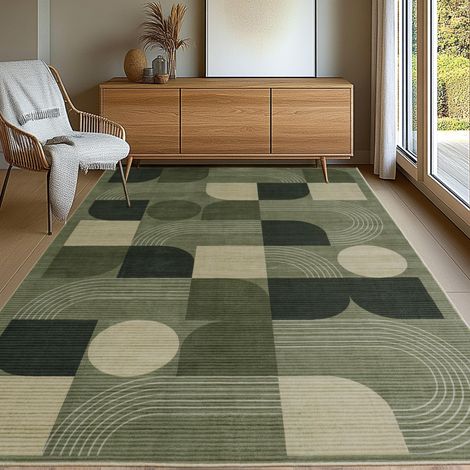 Grand tapis de salon, motif abstrait, moderne, vert, 80 x 150 cm, lavable, pour salon, chambre à coucher, bureau, salle à manger (1/5)