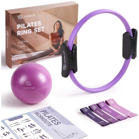 Pilates Ring Set - 14" Anti-Deformation Magic Circle with Two Padded Handles - Includes Burst Resistant Mini Pilates Ball and Bands (1/5)