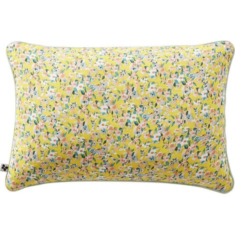 SIMONE - Coussin Déhoussable 40x60cm Gaze de Coton Jaune Imprimé Floral (1/2)