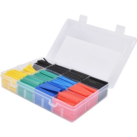 Kit de 530 pièces de gaines thermorétractables colorées pour isolation et protection.