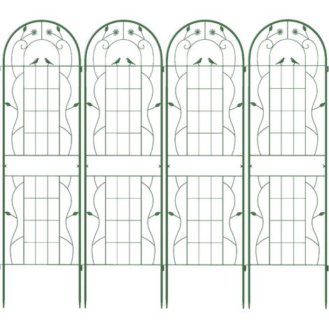Juego de 4 enrejados metálicos para jardín 180 x 50 cm soporte decorativo vintage para plantas trepadoras metal verde 200020733