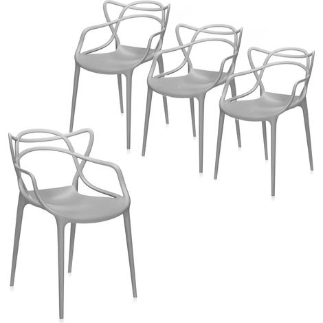 4 Sedie Maestro in Polipropilene con Schienale Intrecciato e Braccioli – 53x52x81 cm – Ergonomiche con Gommini Antigraffio – Ideali per Interni ed Est (1/5)