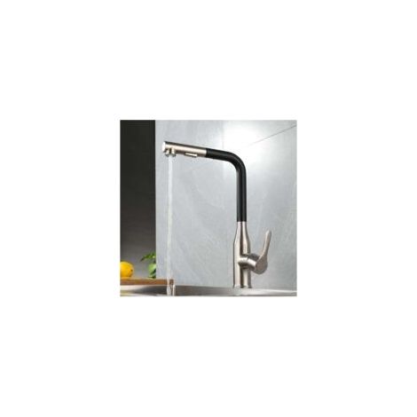 Rubinetto da cucina in acciaio inox nero/grigio, acqua calda e fredda, doccetta estraibile, monocomando.