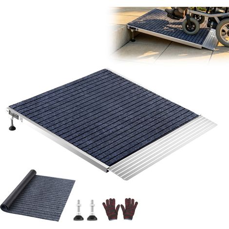 Rampe de Seuil 915x915 mm, Rampe de Chargement en Aluminium pour Fauteuil Roulant, Hauteur Réglable, Antidérapante, Capacité de Charge 317,5 kg, pour Marches, Déambulateurs, Chariots et Scooters