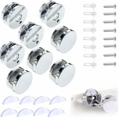 Support Mural Miroir De Fixation, Pince de Verre Miroir Rond Support Miroir, Accroche Miroir, Fixation Miroir Supports, pour 3-5mm Miroir avec Entretoise Verre, 8 Pièces-LIAIKI (1/5)