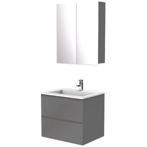 [JAMAIS UTILISE] ONDEE ZEN - Meuble de salle de bain à suspendre MAX - L60cm - Anthracite - Mat - Livré monté