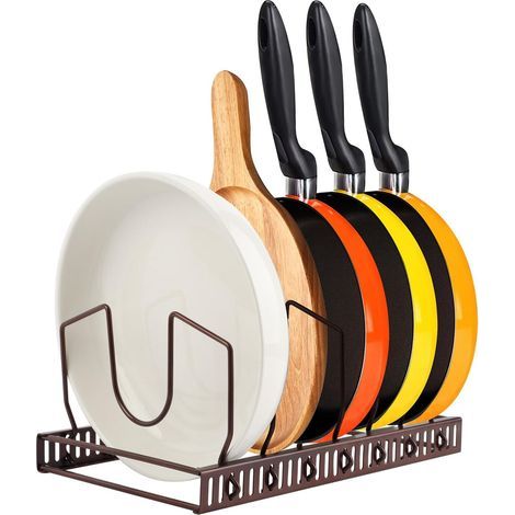 Rangement couvercle casserole de Cuisine, Organiseur de Poêle avec 7 Compartiments Réglables, Porte Couvercle de Pot, Egouttoir en Métal pour Casseroles, Porte-casserolest pour Tiroir (1/5)