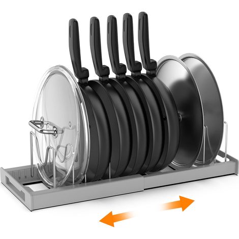 Support à couvercles, étagère à casseroles extensible pour tiroirs, organiseur de casseroles à 7 compartiments réglables, gris (1/5)