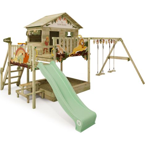 Wickey Wooden climbing frame Disney Saga with swing set and slide, Garden playhouse with sandpit, climbing ladder & play-accessories - Lion King (1/5)