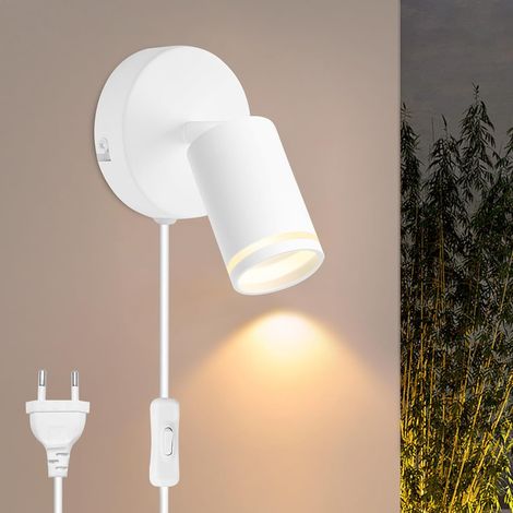 Applique Murale avec Interrupteur et Prise - Applique Murale Intérieure Blanc - Applique Moderne avec Câble, Spot GU10 Orientable 350° Luminaire Mural pour Chambre Couloir, Sans Ampoule (1/5)