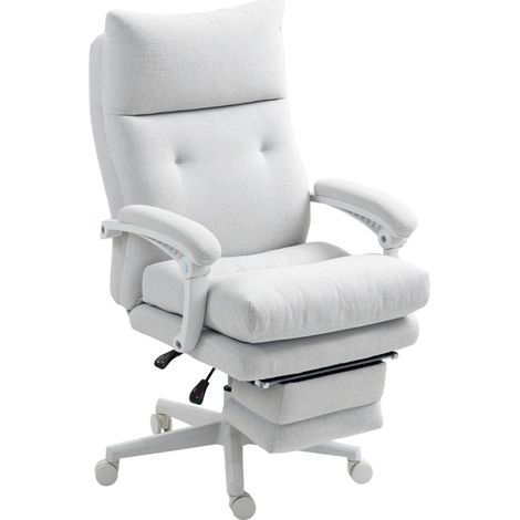 Poltrona da ufficio ergonomica con supporto lombare, poggiapiedi e altezza regolabile, bianco crema (1/5)