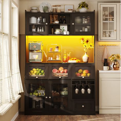 Mueble de cocina 120/40/181,7 cm negro con LED, USB y amplio almacenaje (1/5)