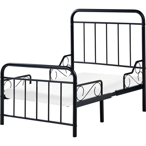Cama infantil extensible de hierro metal 90 x130/160/200 cm con somier de láminas negro Anais