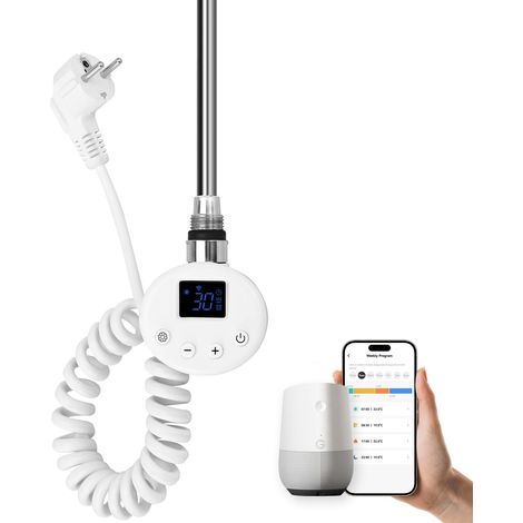 Barre chauffante avec thermostat pour radiateur de salle de bain 1200 W, WiFi Cartouche chauffante en acier inoxydable pour radiateur, sèche-serviettes, électrique Blanc (1/5)