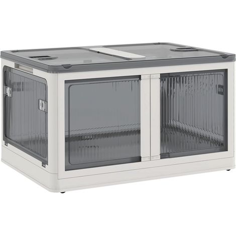 Boîte de rangement empilable avec couvercle, capacité 69 L, boîte de rangement pliable à roulettes, 60 x 42 x 34 cm, blanche