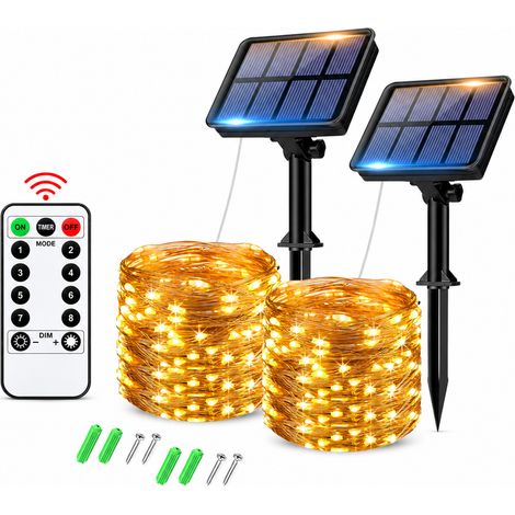 Ortviai Guirlandes Lumineuses Solaires Extérieures 14 m – 100 LED Chaudes, Étanches IP65, 8 Modes + Télécommande (1/5)