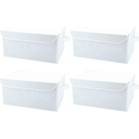 Lot de 4 boîtes de rangement 38x20.5cm – Couvercle 100% nylon – Poignées intégrées pour transport facile – Blanc – Meubletmoi (1/5)