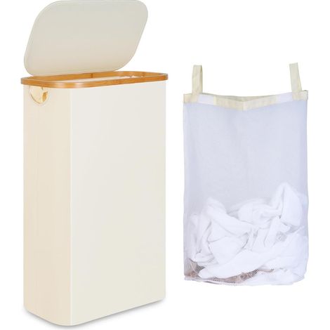 Wäschekorb 60l Schmal Innentasche Waschbar Griffe 60L mit Deckel Beige (1/5)
