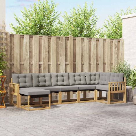 vidaXL Conjunto de sofás de exterior 7 uds. Blanco y Gris Claro (1/5)
