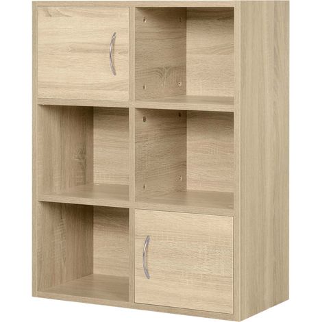 Libreria Scaffale in Legno, Mobiletto Multiuso con 3 Ripiani 4 Scompartimenti e 2 ante, 61.5x29.5x80cm