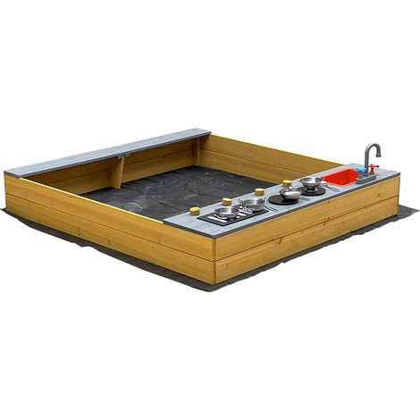 HOME DELUXE Sandkasten COOKY – Natur  Holz-Sandkasten mit Spielküche für kreativen Spielspaß  Sandkasten, Sandkasten mit Deckel, Holzsandkasten, Sandkasten mit Küchenzeile