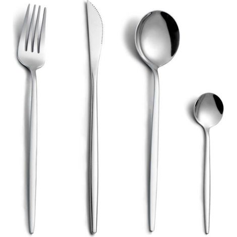 1 Set Couverts, 24 pièces Acier inoxydable, Couteau Fourchette Cuillère, Pour 6 personnes (1/5)