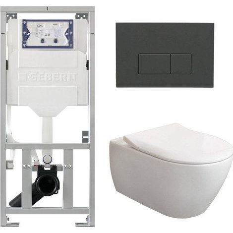 Villeroy & Boch Subway 2.0 DirectFlush CeramicPlus Pack WC - abattant slimseat - réservoir Geberit - plaque de déclenchement avec plaque de