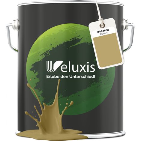 Pittura murale giallo oro verde opaca per interni – Copertura classe 1, senza COV, senza primer, a goccia – Soggiorno e camera da letto – 5 L – Veluxis (Dry Olive)