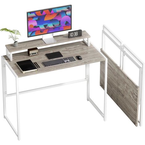 Bureau pliable support écran intégré RAYMO effet bois naturel (1/5)