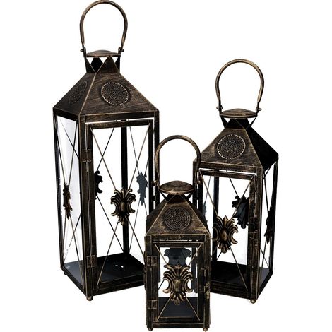Farol de metal negro y dorado 1-3 cm19x19h54-66