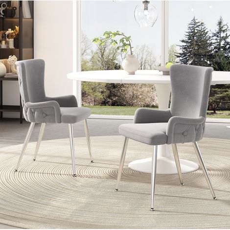Chaise de salle à manger en velours, lot de 2, grise, pieds en métal argenté HAVRYA (1/5)