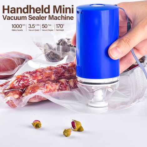 Mini machine à emballer sous vide portable, sans fil et rechargeable par USB, avec 10 sacs à fermeture éclair réutilisables pour la conservation des aliments. (1/5)
