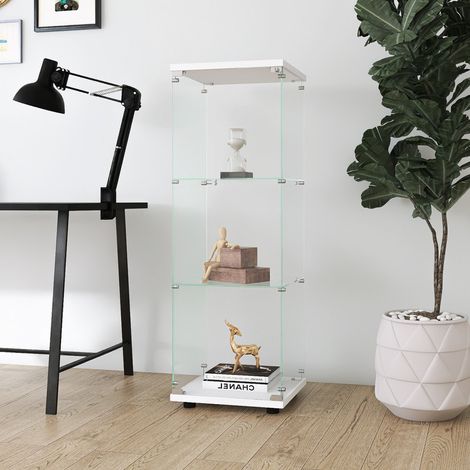 Vitrine en Verre Trempé 3 Étagères, 127x45x36.5cm Vitrine pour Collection avec Porte, Vitrine Sur Pied en Verre, Meuble Vitrine pour Chambre, Salon Et Salle À Manger,Blanc (1/5)