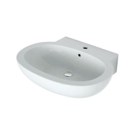 Lavabo ovale 65x52 cm in ceramica bianco lucido - Ceramica Cielo Easy Evo - Con colonna