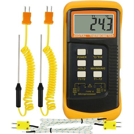 Digital Thermoelement-Thermometer Type K (-50–1300 °C) with 4 Thermoelements (Draht and Edelstahl), high-precision tragbares Temperaturmessgerät (1/5)