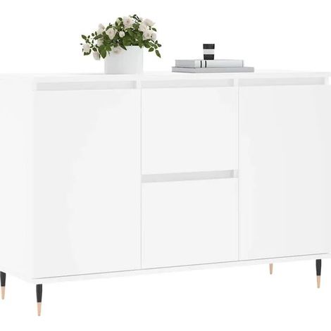 Buffet de Cuisine Blanc 101,5 x 35 x 70 cm - Meuble Rangement avec Portes et Étagères, Desserte en Bois d'Ingénierie pour Salle à Manger, Salon ou Entrée (1/5)
