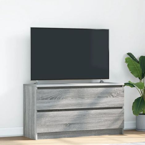 Meuble TV sonoma gris rangement pratique 100 x 35 x 54 cm en bois d'ingénierie gris (1/5)