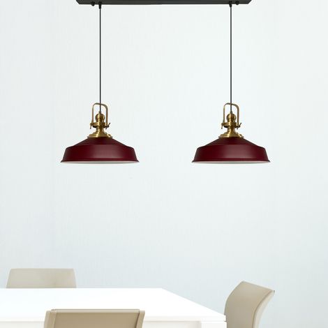 bamyum Asletl Suspension Luminaire Industrielle Rétro en Metal Lot de 2, Lustre de Salon Vintage, Éclairage de Plafond pour Chambre, Cuisine, Lampe Suspendue Bordeaux (1/4)