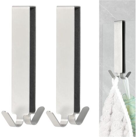 BUNTHAUS Pièces Crochet Douche, Porte Serviette Paroi de Douche Verre, Double Face Allongés avec Coussinet EVA, Crochet Paroi Douche en Inox pour Porte en Verre de Salle de Bain 5–10 mm (Argenté x 2) (1/5)