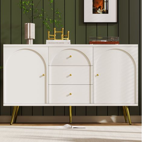 MEUBLIV Credenza contenitore bianco crema 140x40x84 cm – 2 ante, 3 cassetti, ripiano regolabile (1/5)
