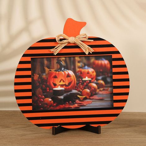 Cadre Photo Halloween - Bois Naturel - 20 x 19,5 cm - Décoration de Fête Thématique - Pour Photos et Accessoires de Salle - 1 Pièce (1/5)